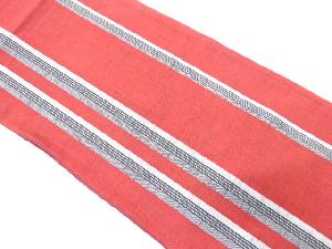 綿紬　縞模様織り出し　全通袋帯